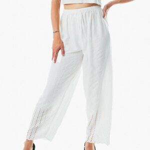 Women white pants laced straight one size summer casual lightweight trousers